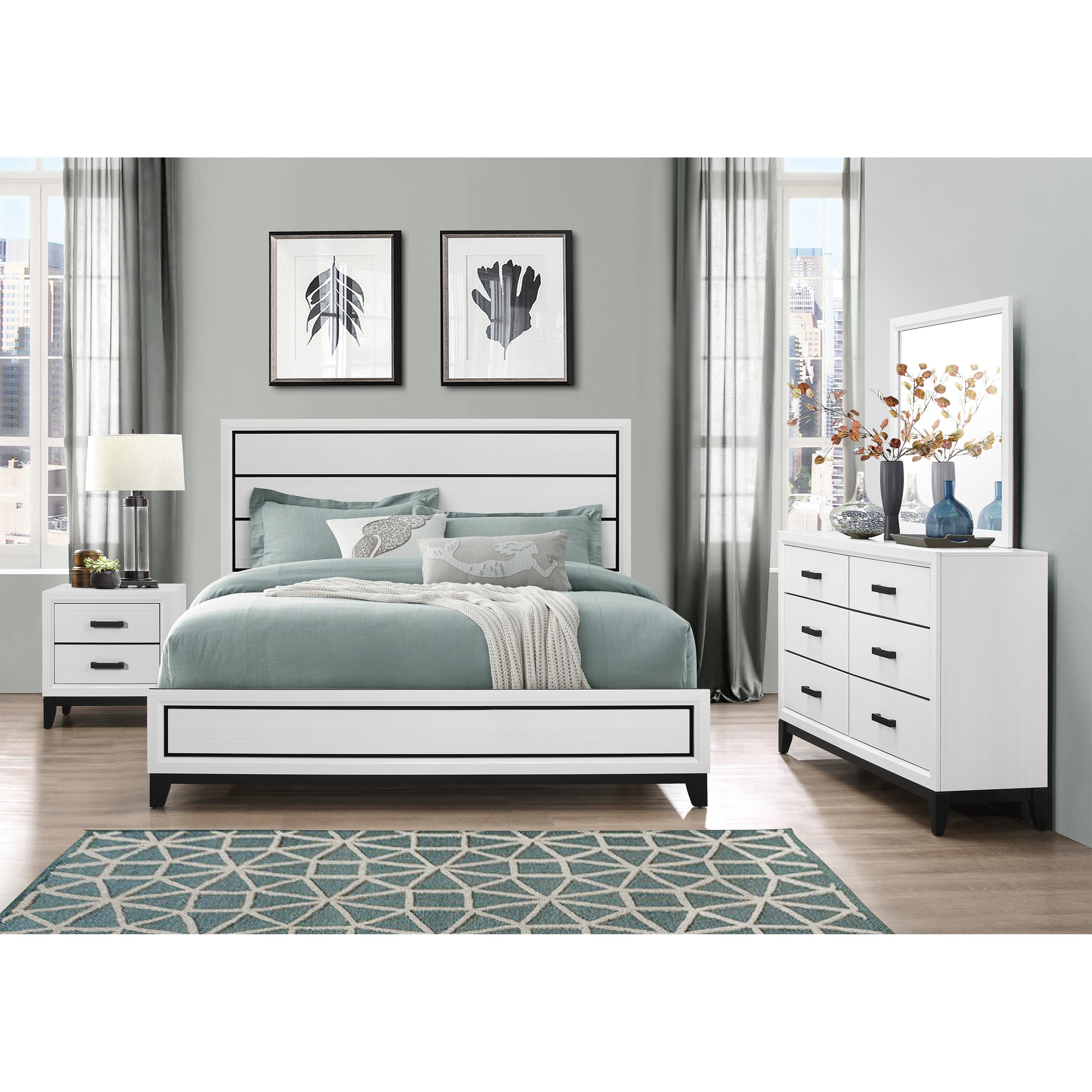 Mirage White Queen Bed White Rubber Wood