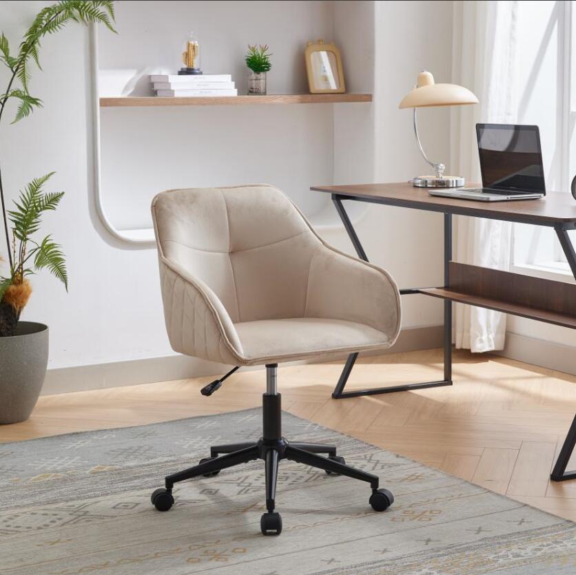 Velvet Office Desk Chair, Modern Home Desk Chair With Wheelsvanity Chairs For Living Room, Bedroom,Study Room Light Camel Foam Polyester Blend