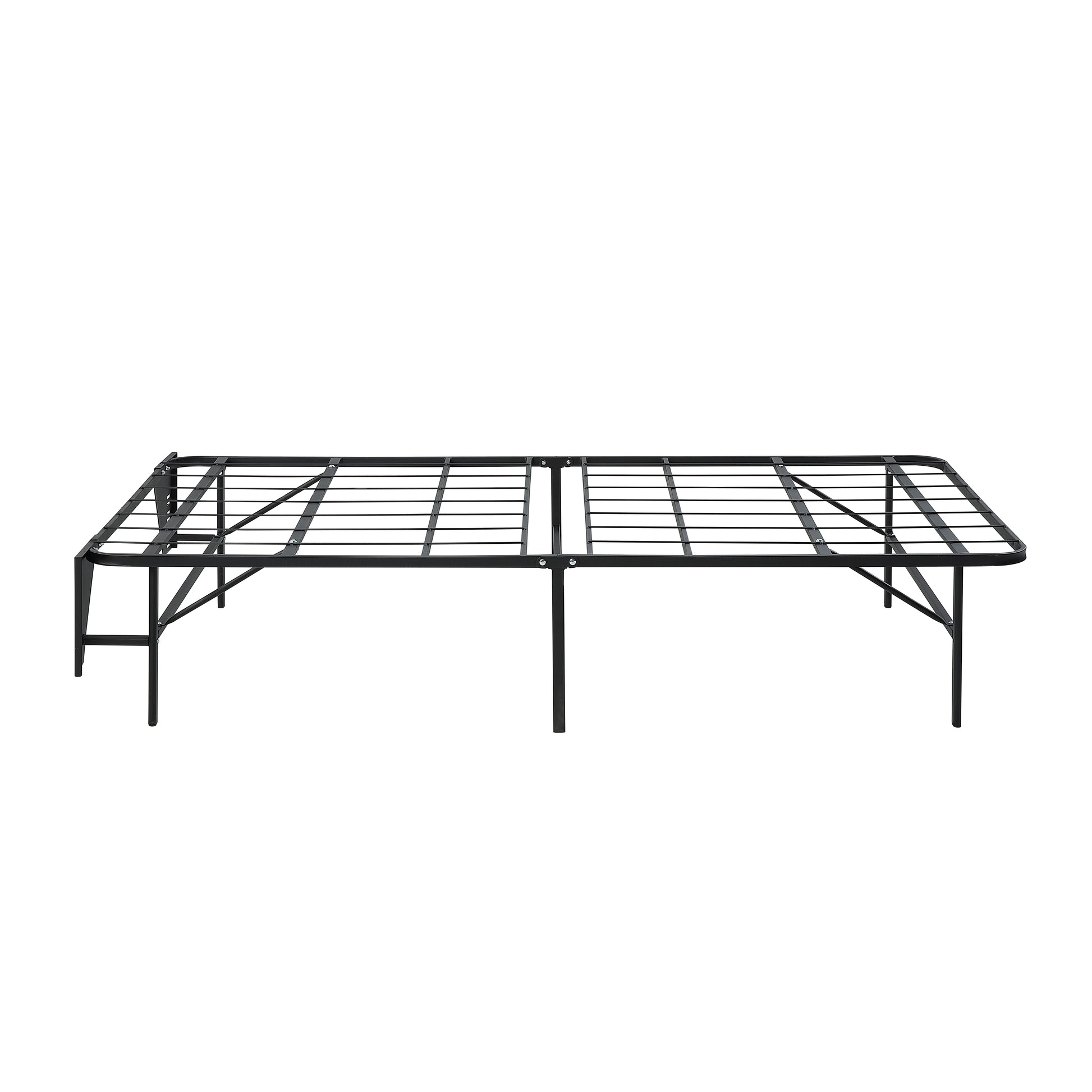 Black Metal Platform Foldable Bed Frame Twin Size, Toolless High Profile Design Twin Black Metal Bedroom Bed Frame Metal