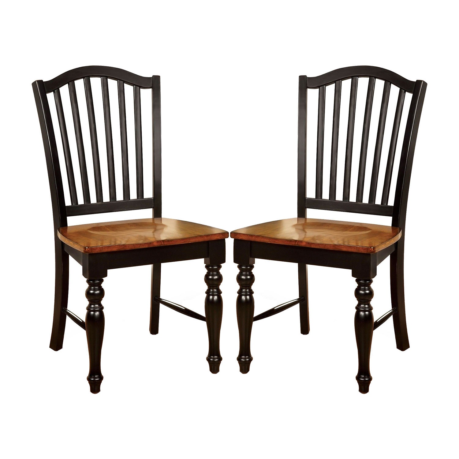 Set Of 2 Side Chairs In Black And Antique Oak Finish Black Dining Room Rectangular Transitional Dining Chairs Slat Back Set Of 2 Solid Wood Mdf