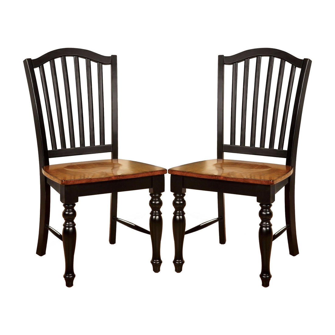 Set Of 2 Side Chairs In Black And Antique Oak Finish Black Dining Room Rectangular Transitional Dining Chairs Slat Back Set Of 2 Solid Wood Mdf