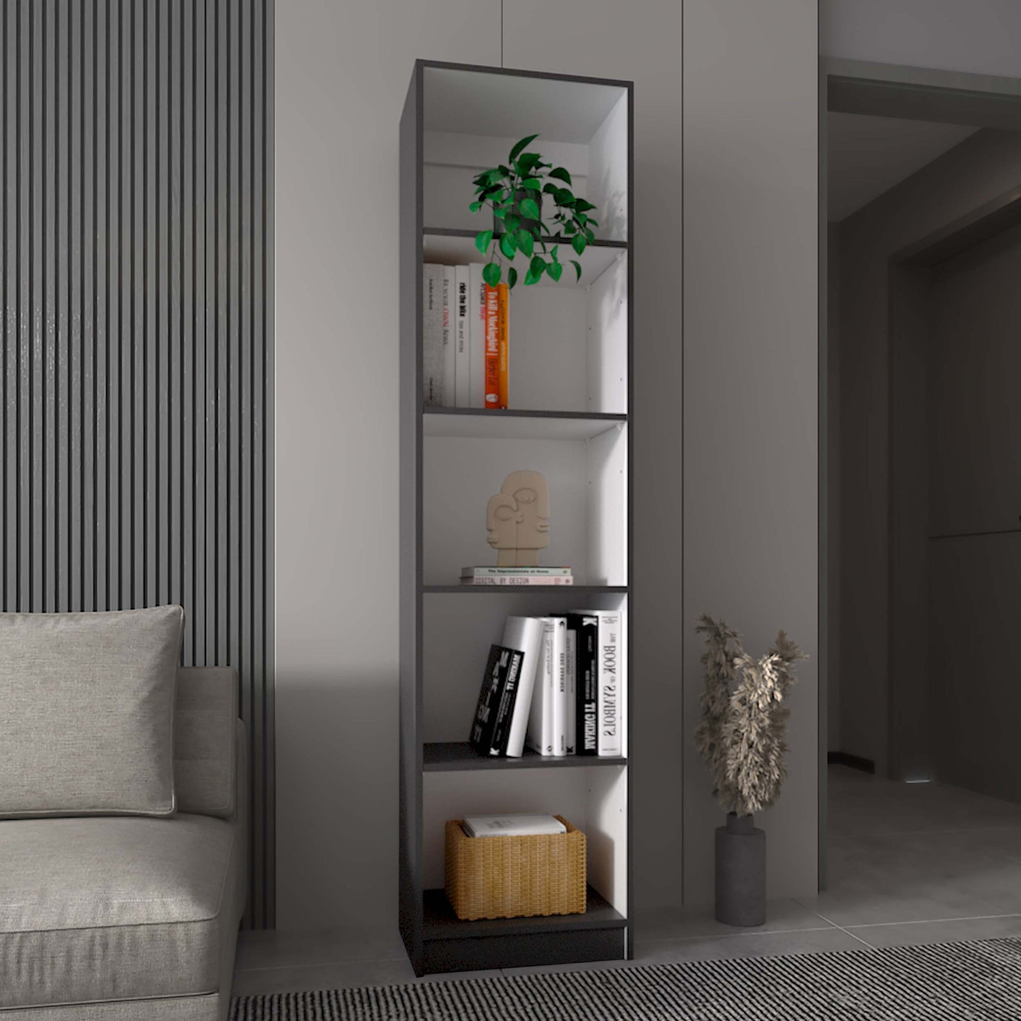 Zachary Matt Gray And White 5 Shelf Slim Bookcase 5 Grey White Standard Horizontal Primary Living Space Closed Back Wood Wood