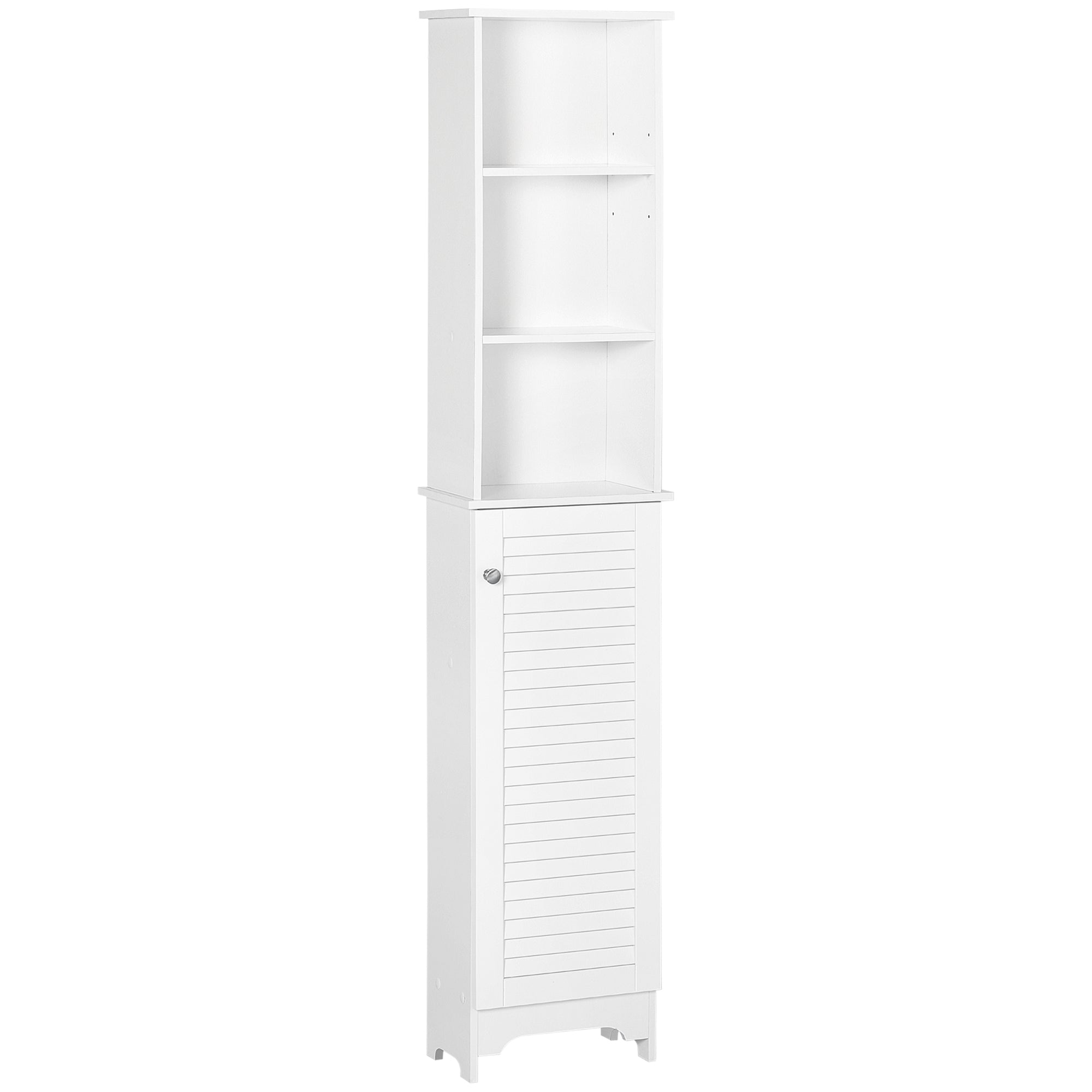 Homcom Tall Bathroom Storage Cabinet Freestanding Linen Tower With 3 Tier Open Adjustable Shelf, White White Mdf