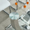 Table And Chair Set.Modern Dining Table,Tempered Glass Tabletop And Silver Colored Leg.Paired With 6 Soft And Comfortable High Quality White Pu Dining Chairs With Silver Legs. Silver,White Seats 6