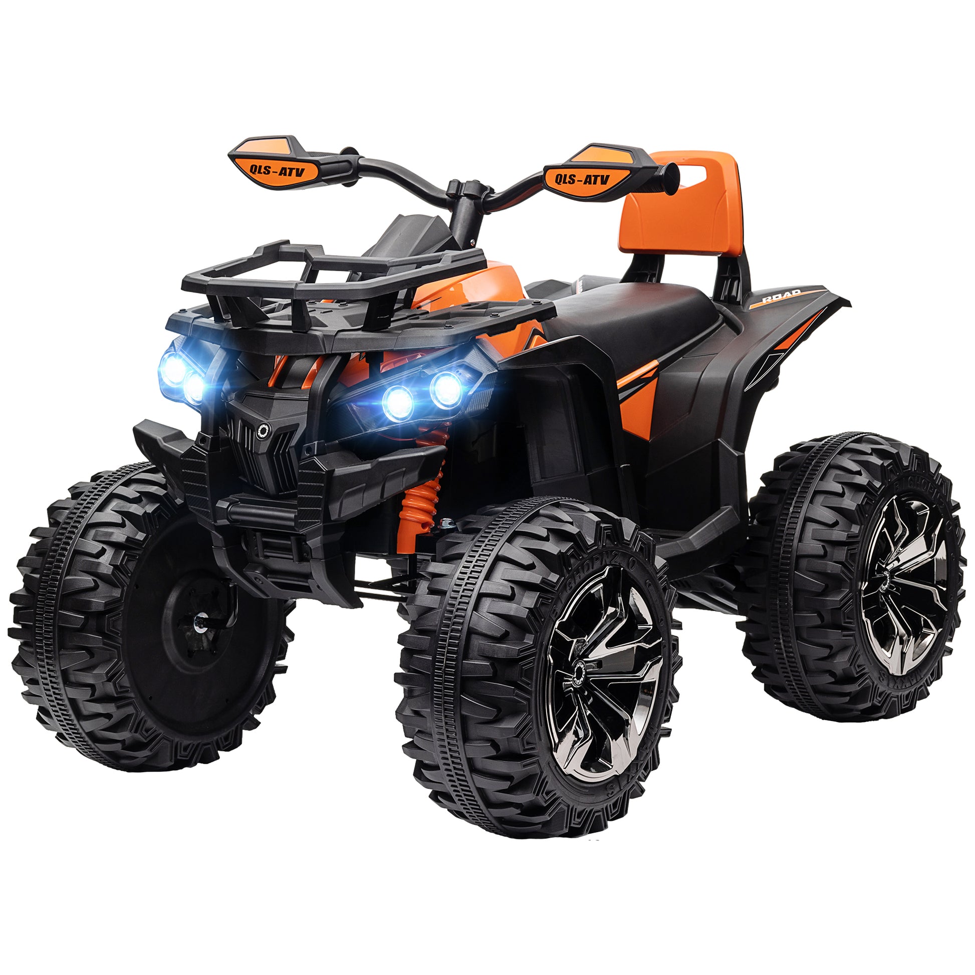 Aosom 12V Kids Ride On Four Wheeler Atv Toy Car With Music, Realistic Headlights, Wide Wheels, Rechargeable Battery Powered, For Boys And Girls, Orange Orange Plastic