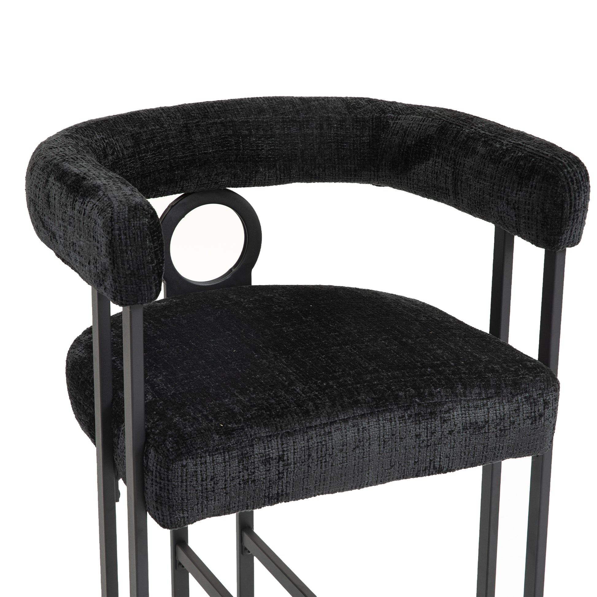 Coolmore Bar Stools Set Of 2, Modern Bar Stool With Back, Black Metal Frames, Upholstered Bar Stools For Kitchen Island, Pub, Club Black Chenille Black Foam Chenille
