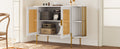 2 Door Elegant Curved Dining Cabinet With Gold Trim And Woven Rattan Doors For Dining Room White White Particle Board