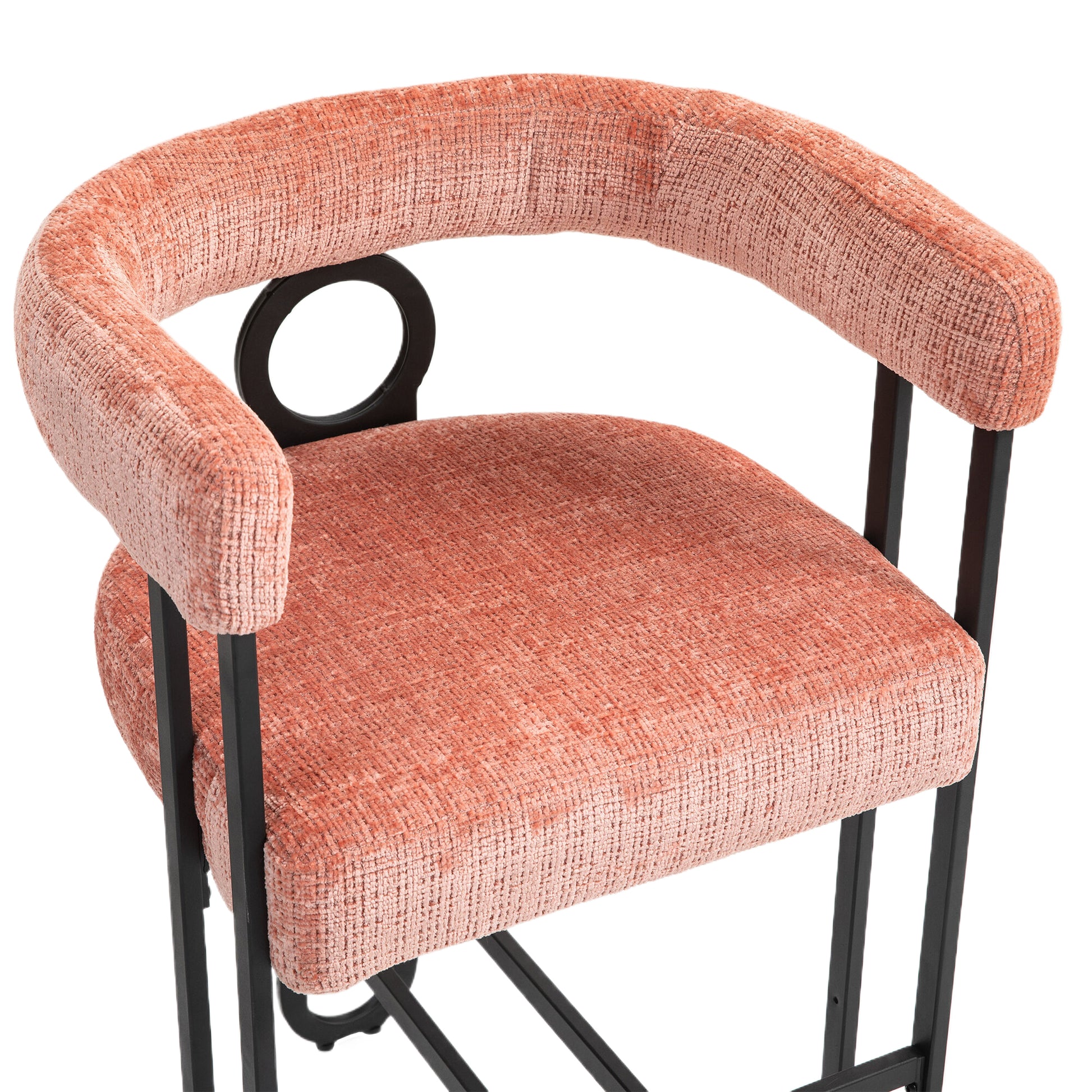 Coolmore Bar Stools Set Of 2, Modern Bar Stool With Back, Black Metal Frames, Upholstered Bar Stools For Kitchen Island, Pub, Club Pink Chenille Pink Foam Chenille