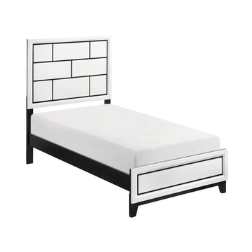 Modern Contemporary White Finish Twin Size Bed 1Pc Wooden Bedroom Furniture Black Line Design Box Spring Required Twin White Wood Bedroom Wood