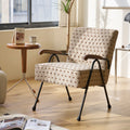 Pattern Colorful Fabric Armchair, Modern Accent Chair High Back, Living Room Chairs With Metal Legs And Soft Padded, Sofa Chairs For Home Office,Bedroom,Dining Room Cream Brown Fabric