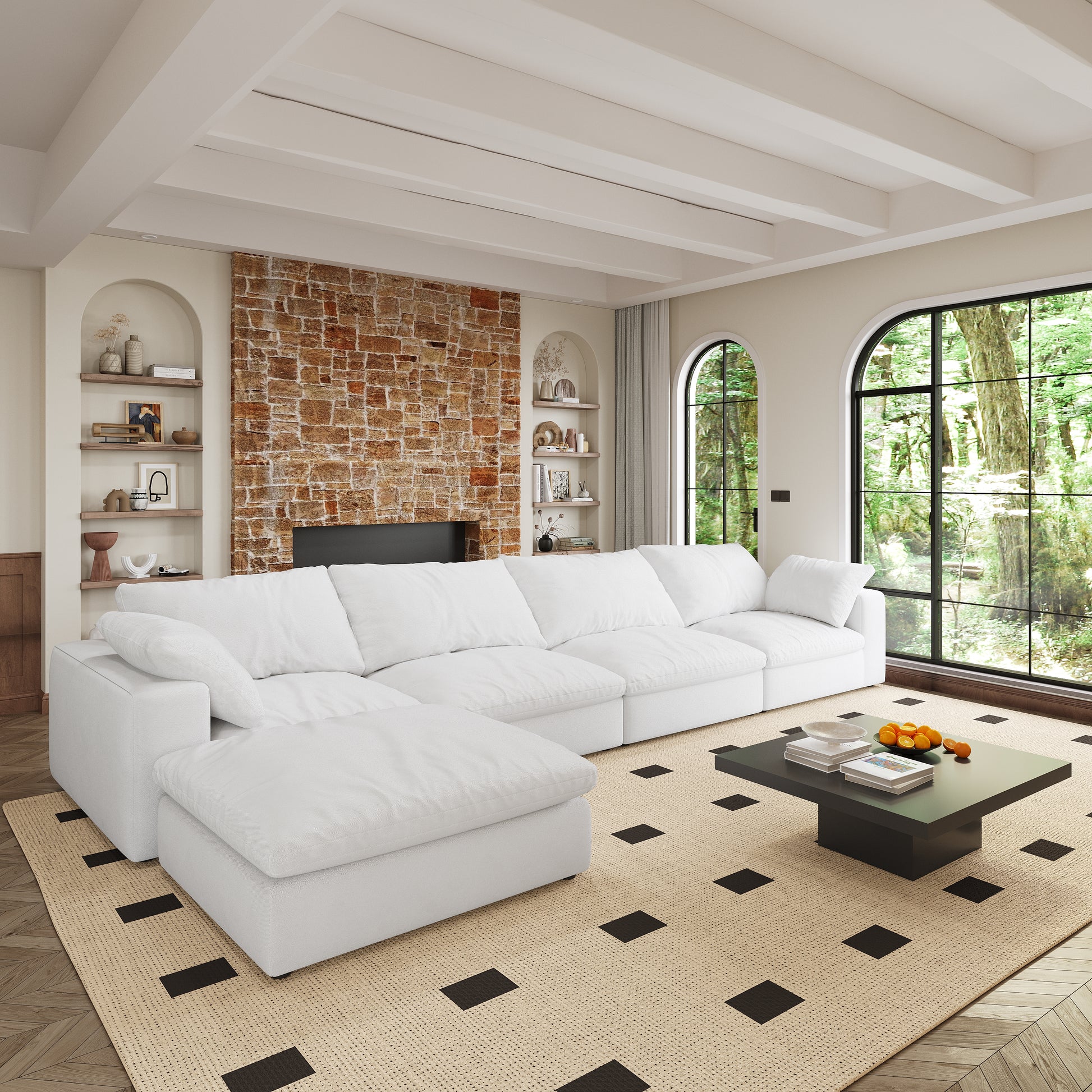 Oversized Cloud Modular Sectional Sofa,120" Down Filled Comfort 3Seater Sofa Couch For Living Room,Minimalist Wide Deep Seat Couches For Office Apartment 3Seaters Natural White Medium Soft Foam 3 Seat