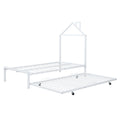 Twin Size Metal Platform Bed With Twin Size Trundle,House Shaped Headboard Design, White Twin White Metal