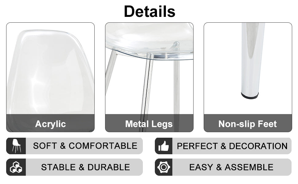 Table And Chair Set.Modern Rectangular Glass Dining Table With Tempered Glass Countertop And Silver Metal Legs, Paired With Multiple Transparent High Quality Pet Dining Chairs With Silver Legs. Silver Seats 6 Tempered Glass