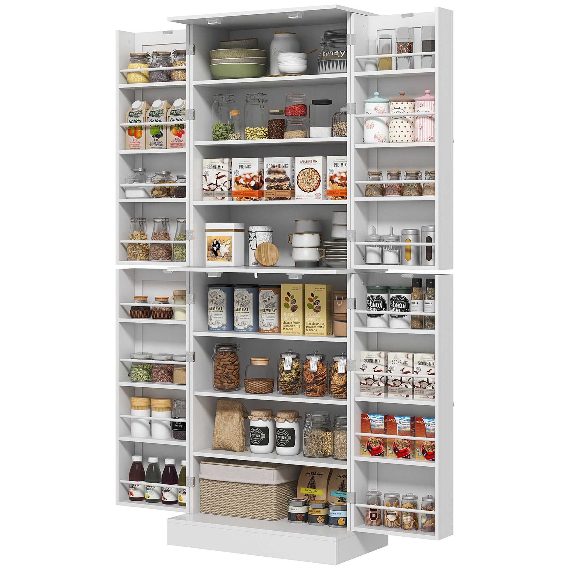 Homcom 65" Kitchen Pantry Cabinet, Modern Storage Cabinet With Doors And Shelves, Freestanding Cupboard For Dining Room, White White Particle Board