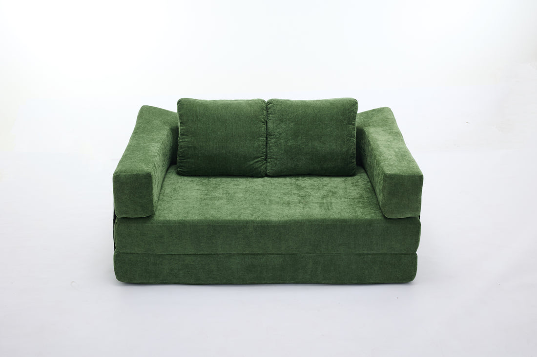 Modern Minimalist Sofa, Fold Out Sofa Bed, Convertible Chair Floor Couch & Sleeping Mattress For Living Room, Bedroom, Apartment, Removable Backrest, Green Green Chenille Soft Vintage Chenille 2 Seat