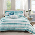 6 Piece Printed Quilt Set With Throw Pillows Aqua King Cal King King Aqua Cotton