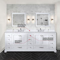 White Double Bath Vanity 84 In. W X 22 In. D, White Quartz Top, And Faucet Set White Plywood Wood