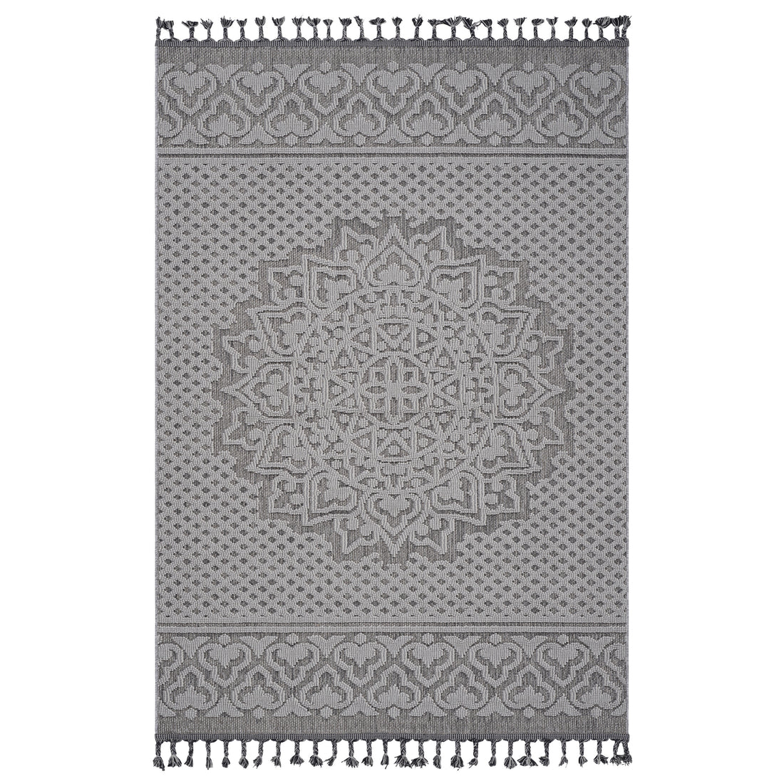 4X6 Gray White Medallion Indoor Outdoor Area Rug Grey White Polypropylene