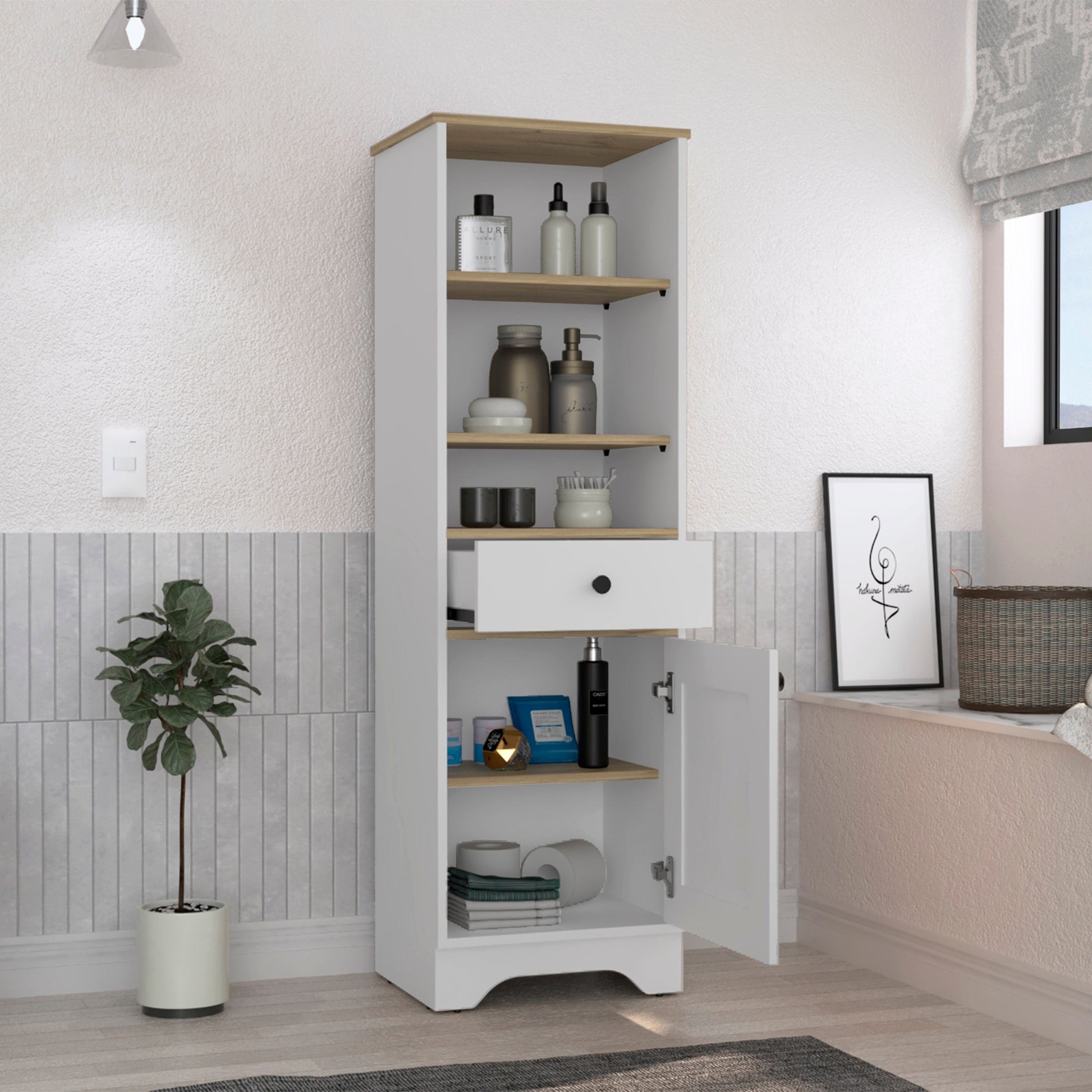 St. Clair Linen Cabinet, Two Interior Shelves, Two Open Shelves Multicolor 4 Bathroom Freestanding Modern Particle Board Engineered Wood