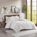 3 Piece Tufted Cotton Chenille Geometric Duvet Cover Set Queen Off White Cotton