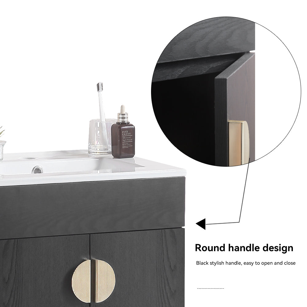 20''Bathroom Vanity,Black Excluding Sink Black Solid Wood