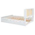 Queen Size Rattan Headboard Bed With Two Drawers And Trundle, White Queen White Solid Wood Mdf