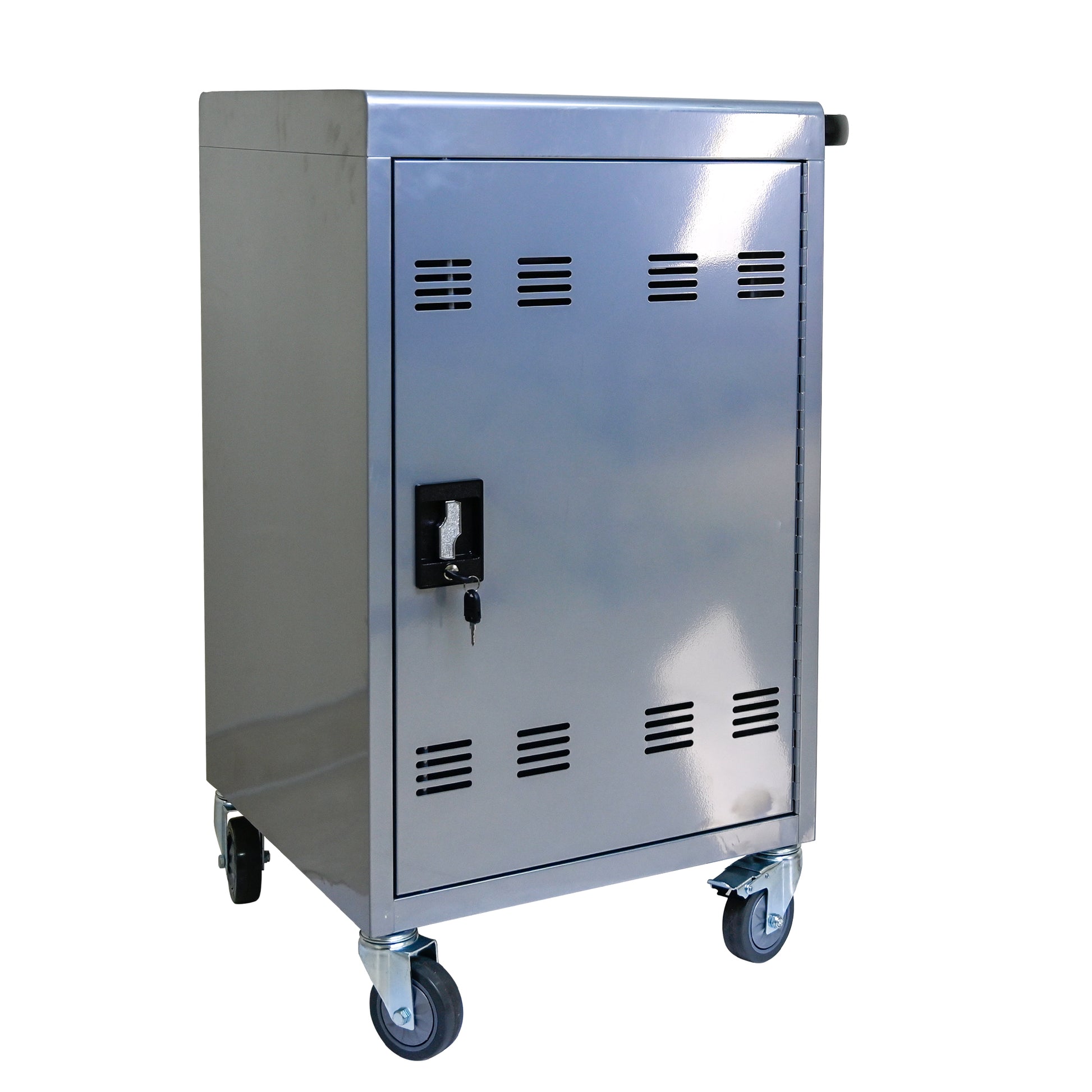Mobile Charging Cart And Cabinet For Tablets Laptops 35 Device B30Plus Silver Silver Steel Metal