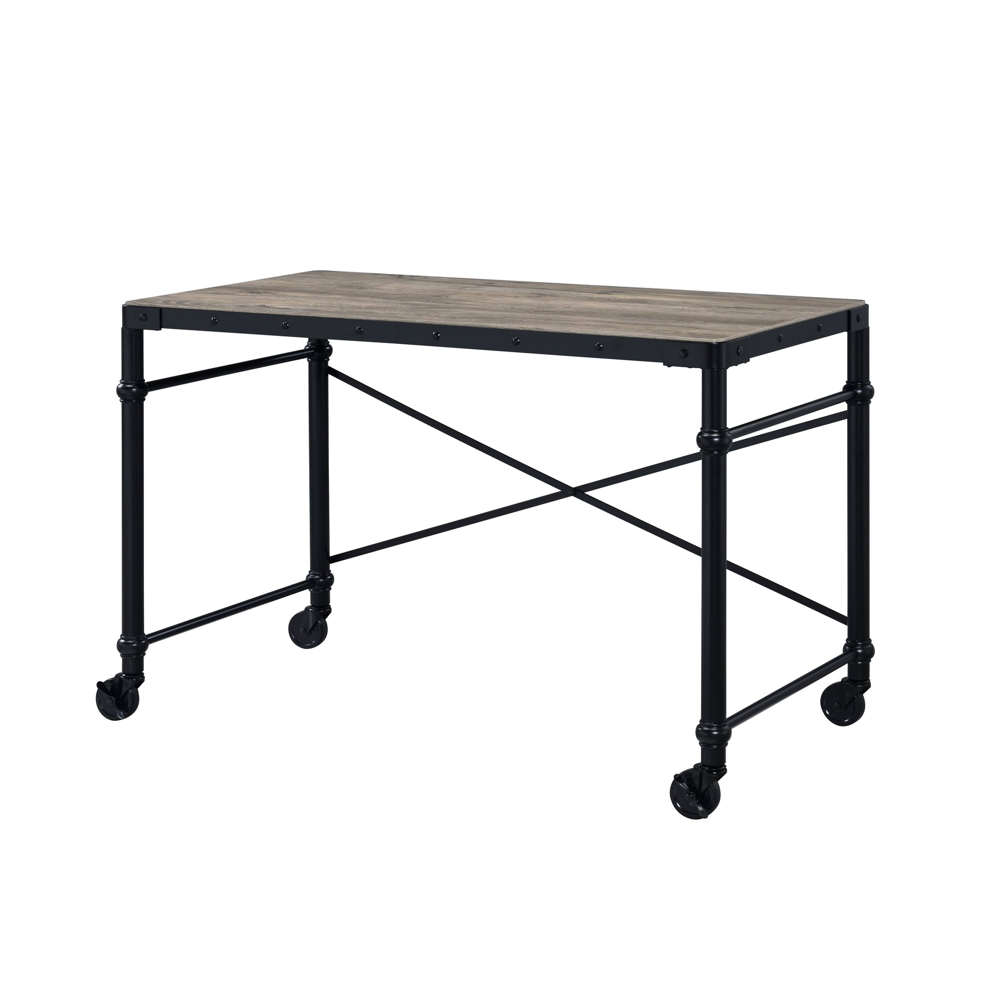 Oklarth Rustic Oak & Black Finish Writing Desk Black,Oak Metal,Synthetic Wood