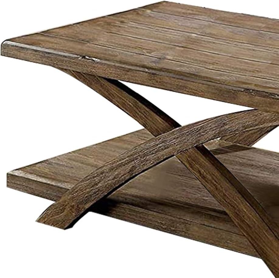 Transitional 3Pc Table Set Occasional Tables Living Room 1X Coffee Table And 2X End Tables Plank Style Top Antique Light Oak Light Oak Primary Living Space Antique,Contemporary,Modern,Rustic,Transitional Rubberwood Open Storage Rectangular Coffee & End