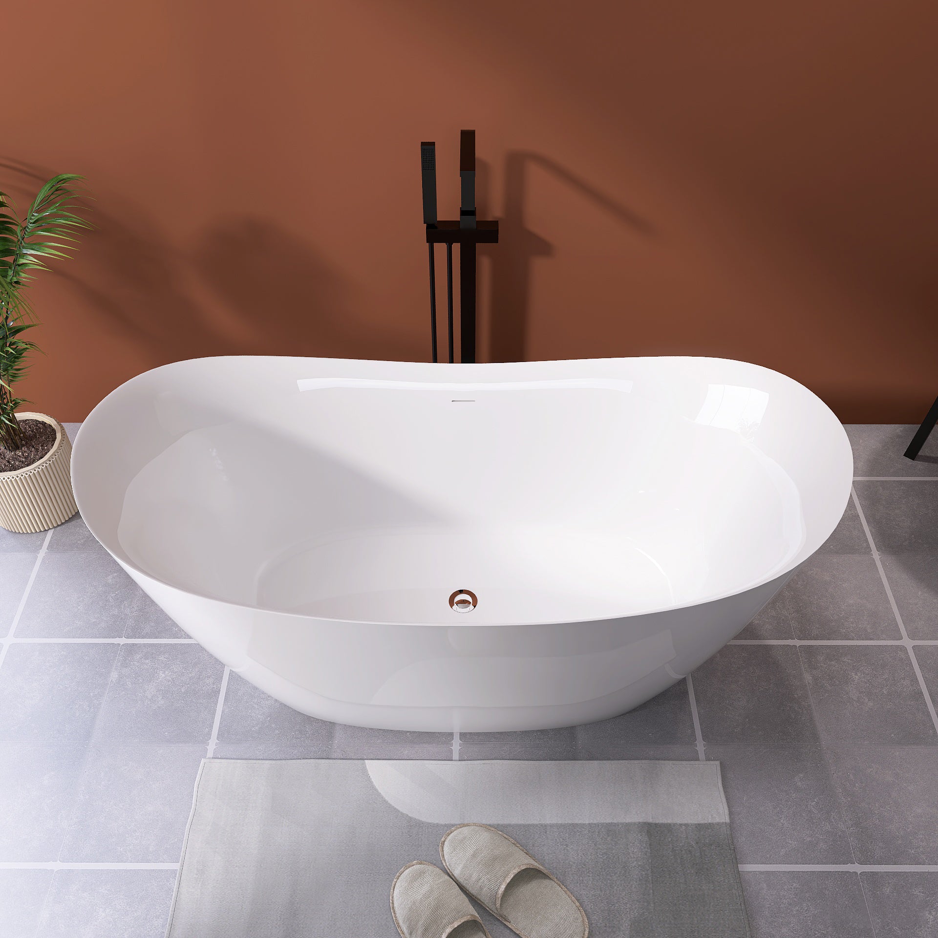 66" Acrylic Free Standing Tub Classic Oval Shape Soaking Tub, Adjustable Freestanding Bathtub With Integrated Slotted Overflow And Chrome Pop Up Drain Anti Clogging Gloss White Gloss White Oval Bathroom Freestanding Tubs Polished 61 69 In Modern Soaking