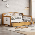 Twin Size House Shape Bed With Two Drawers And Bookcase Headboard Wooden Bed For Girls Boys Teens, No Box Spring Needed, Walnut And White Box Spring Not Required Twin White Walnut Wood Bedroom Cute Pine Bed Frame Wood