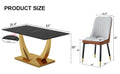 Table And Chair Set.Modern Rectangular Dining Table With Black Textured Stickers Glass Tabletop And Gold Plated Metal Legs.Paried With 6 Comfortable Chairs With Pu Seats And Black Metal Legs. Black Gold,Brown,Light Gray Seats 6 Glass Metal