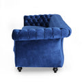 Classic 3 Seater Velvet Sofa In Navy Blue, Offering Timeless Elegance And Luxurious Comfort For Your Living Space, Featuring Plush Upholstery For Ultimate Relaxation And Stylish Entertaining Navy Blue Velvet Wood Primary Living Space Medium Soft Tight