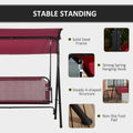 Outsunny 3 Person Porch Swing Bench With Stand & Adjustable Canopy, Armrests, Steel Frame For Outdoor, Garden, Patio, Porch & Poolside, Wine Red Red Steel