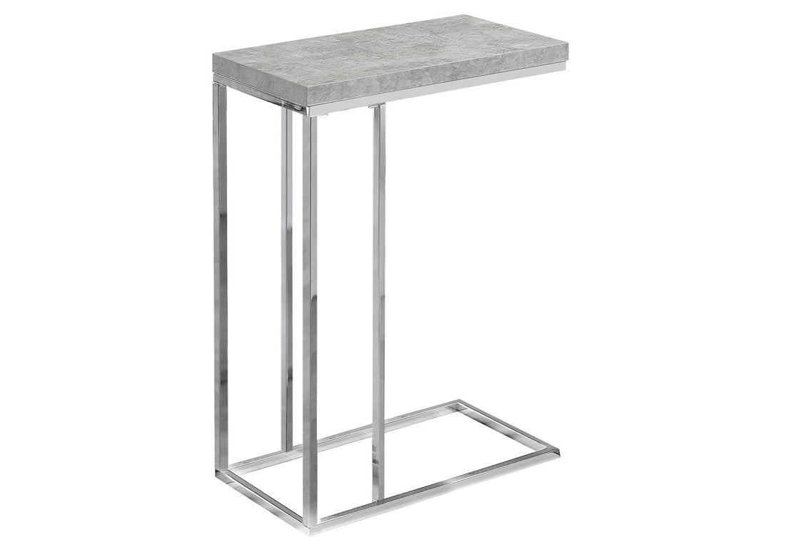 Accent Table, C Shaped, End, Side, Snack, Living Room, Bedroom, Grey Laminate, Chrome Metal, Contemporary, Modern Grey Particle Board