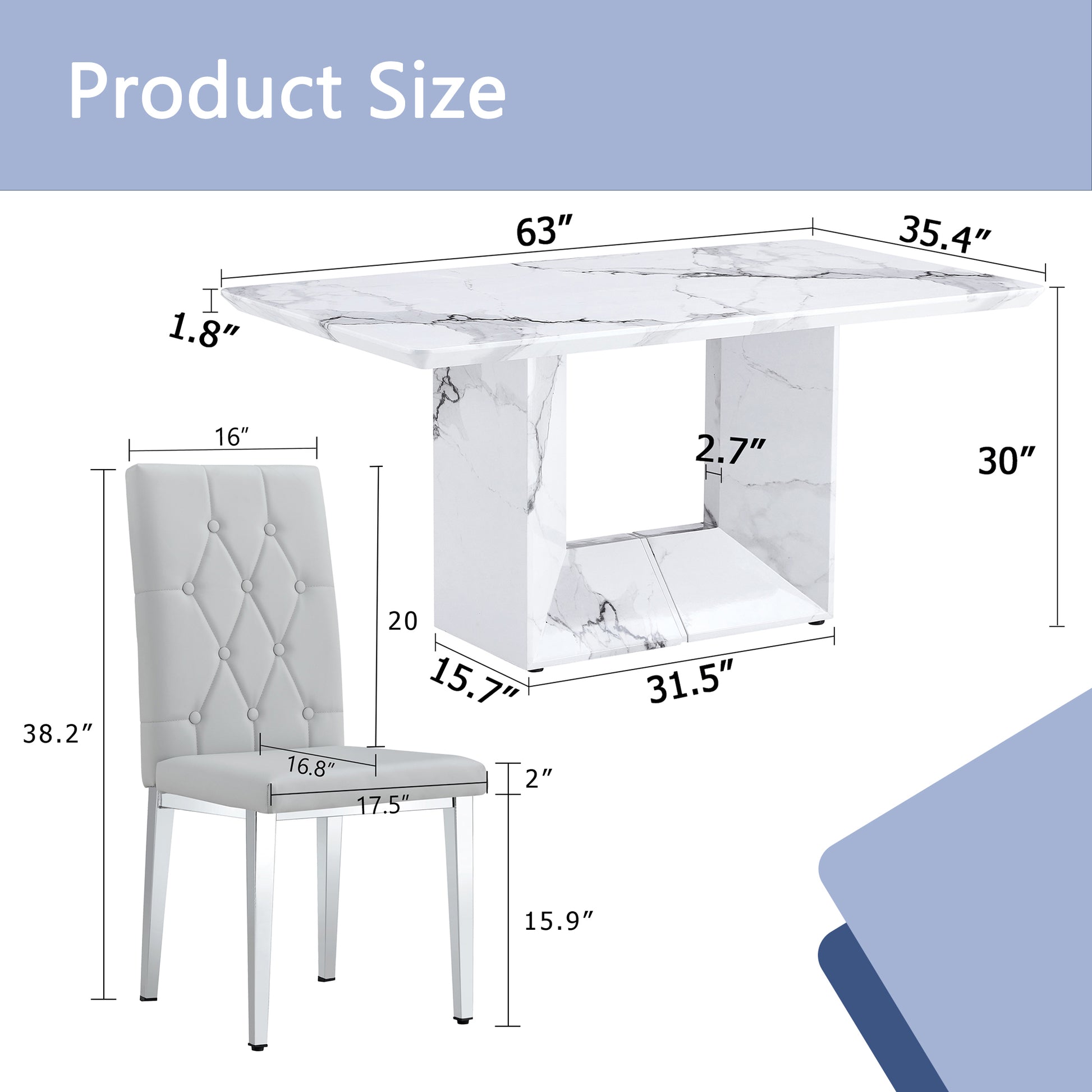 Table And Chair Set.63"X35.4" White Marble Patterned Mdf Dining Table Set With 4 Armless Light Gray Pu Chairs.Showcasing A Modern And Stylish Look. Light Gray,White Seats 4 Mdf Metal