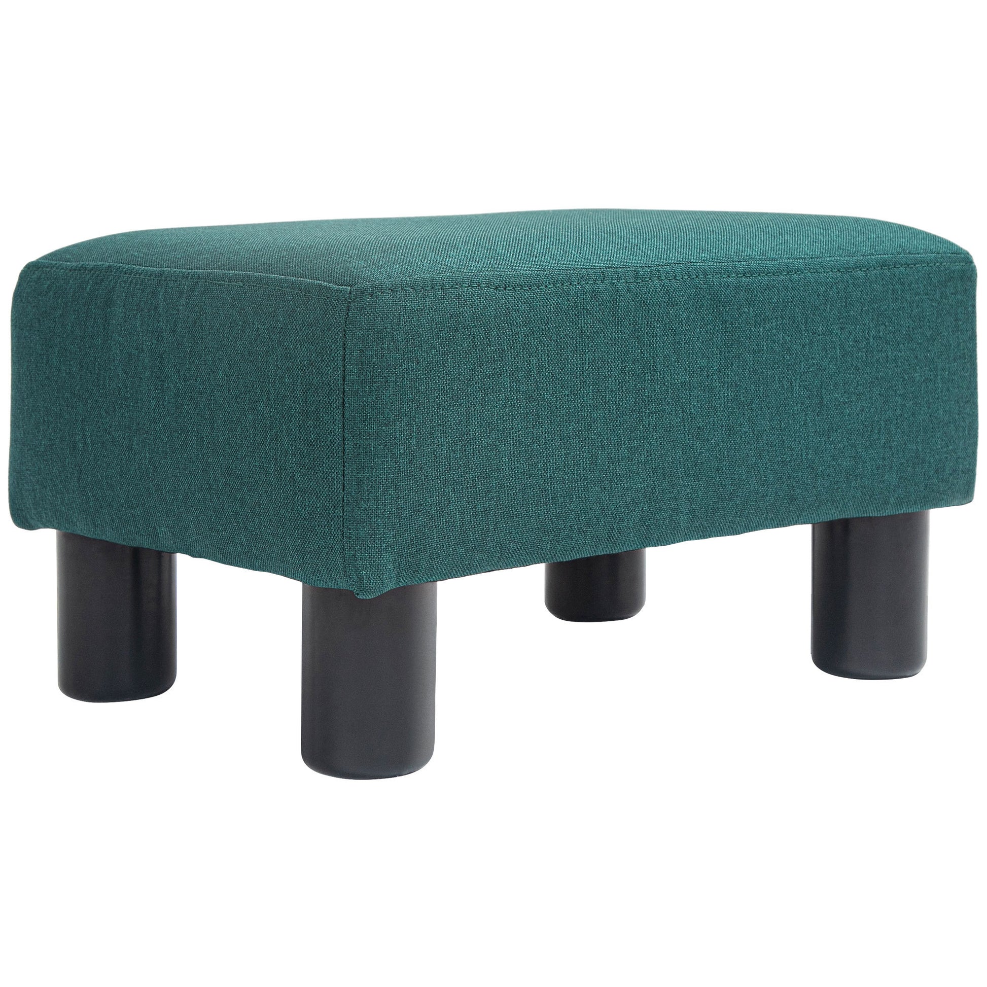 Homcom Ottoman Foot Rest, Small Foot Stool With Linen Fabric Upholstery And Plastic Legs, Cube Ottoman For Living Room, Green Green Linen