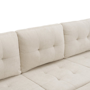 83.4" L Shaped Sofa Sectional Couch Sofa Bed With Two Usb Ports, A Movable Ottoman And A Reversible Chaise Lounge For Living Room, Beige Beige Foam Chenille 5 Seat