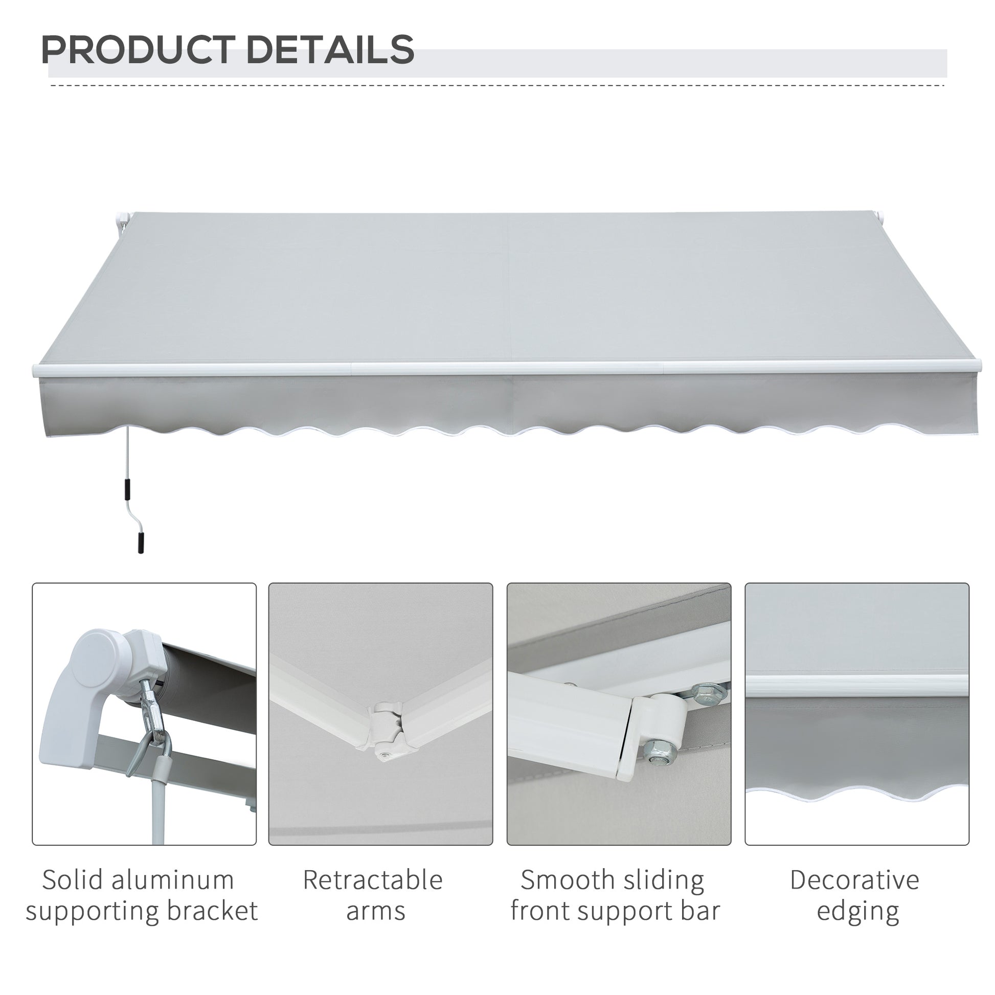 Outsunny 12' X 8' Retractable Awning Patio Awnings Sun Shade Shelter With Manual Crank Handle, 280G M Uv & Water Resistant Fabric And Aluminum Frame For Deck, Balcony, Yard, Light Grey Gray Aluminum