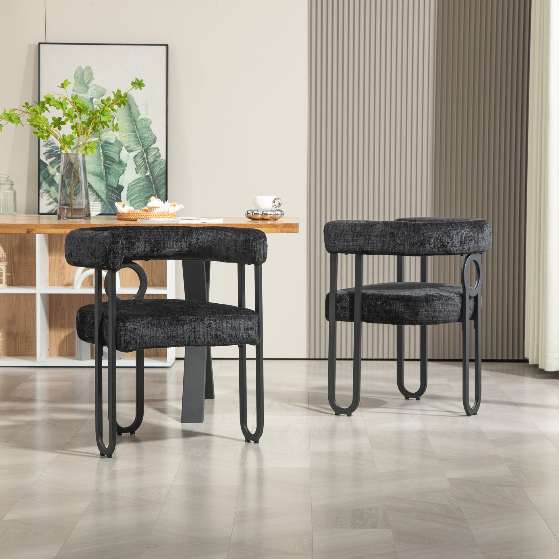 Coolmore Contemporary Designed Velvet Fabric Upholstered Accent Dining Chair Barrel Side Chairs Kitchen Armchair For Living Room Set Of 2 Black Chenille Black Foam Chenille