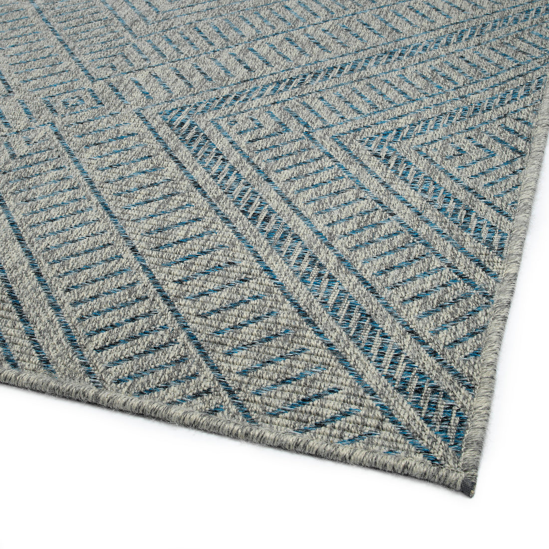 Modern, Transitional, Geometric, Southwestern, Textured High Low Cut & Loop 5'3" X 7'6" Rectangle Area Rug Blue Polypropylene