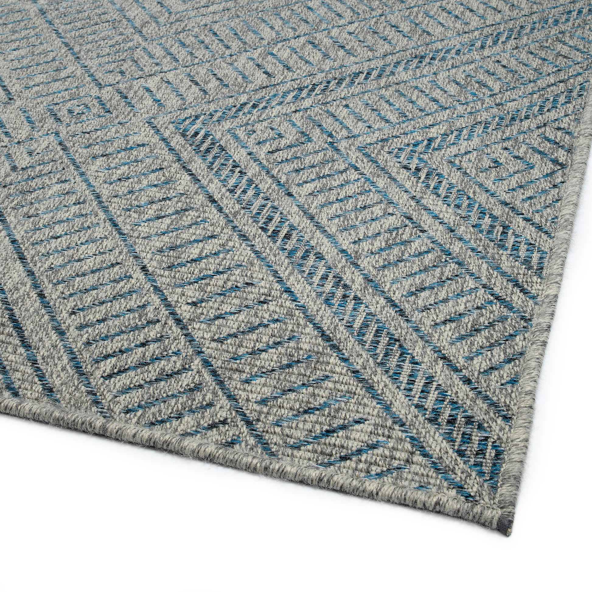 Modern, Transitional, Geometric, Southwestern, Textured High Low Cut & Loop 2' X 6' Runner Blue Polypropylene