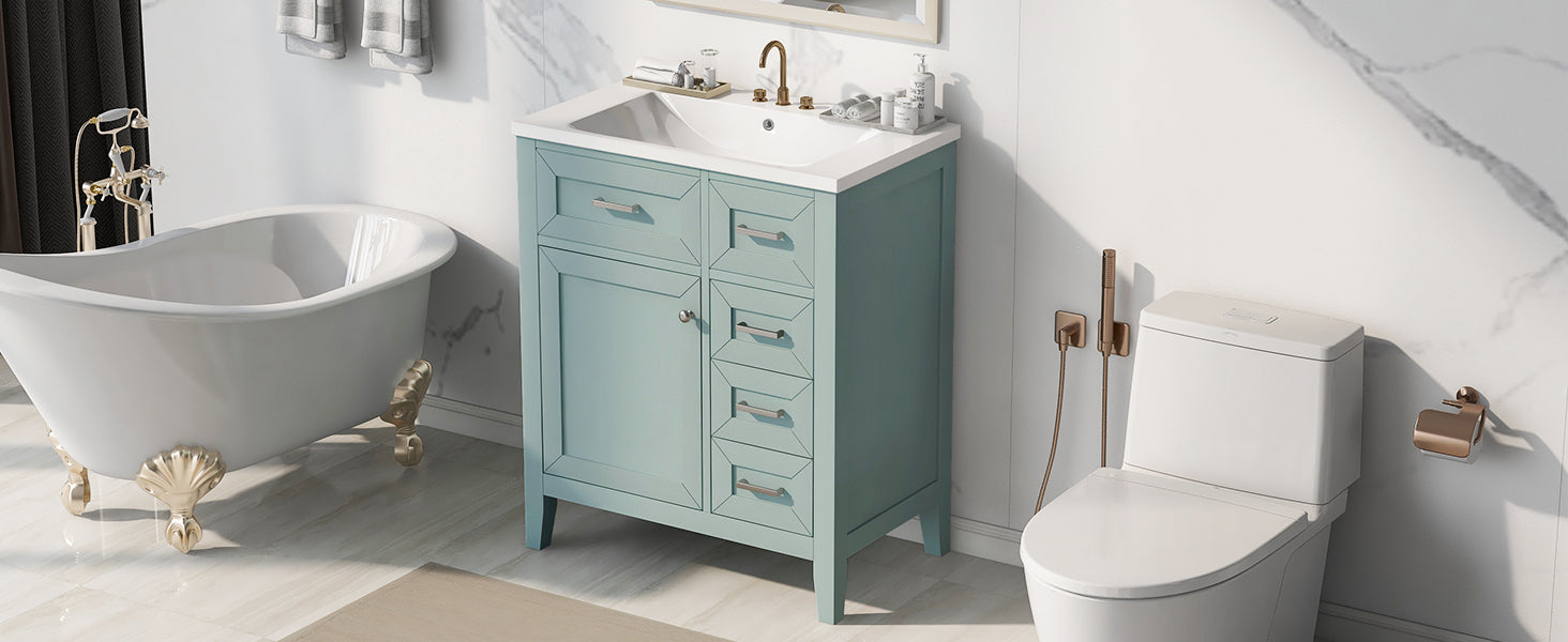 30" Bathroom Vanity With Sink Combo, Green Bathroom Cabinet With Drawers, Solid Frame And Mdf Board Old Sku:N725S999222F Green Solid Wood Mdf