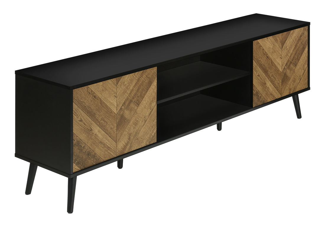 Tv Stand, 72 Inch, Console, Media Entertainment Center, Storage Cabinet, Living Room, Bedroom, Brown And Black Laminate, Black Wood Legs, Contemporary, Modern Black 80 89 Inches Particle Board