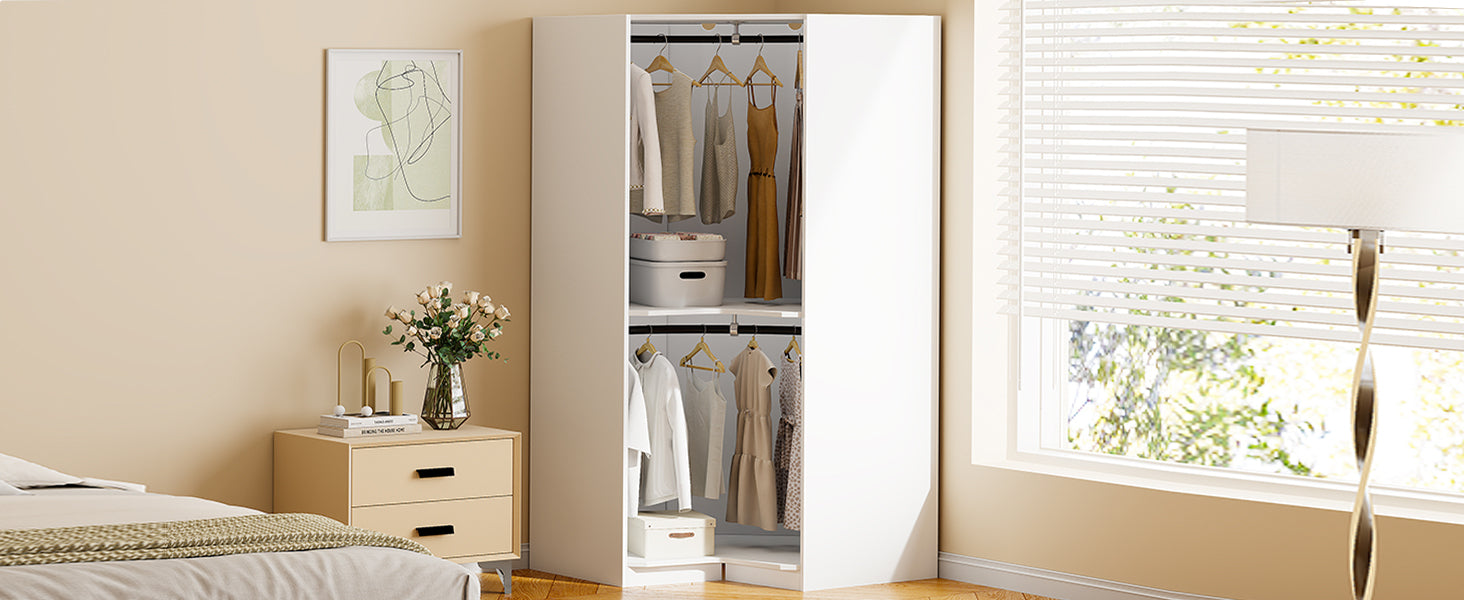 Polygon Corner Wardrobe, White White Particle Board