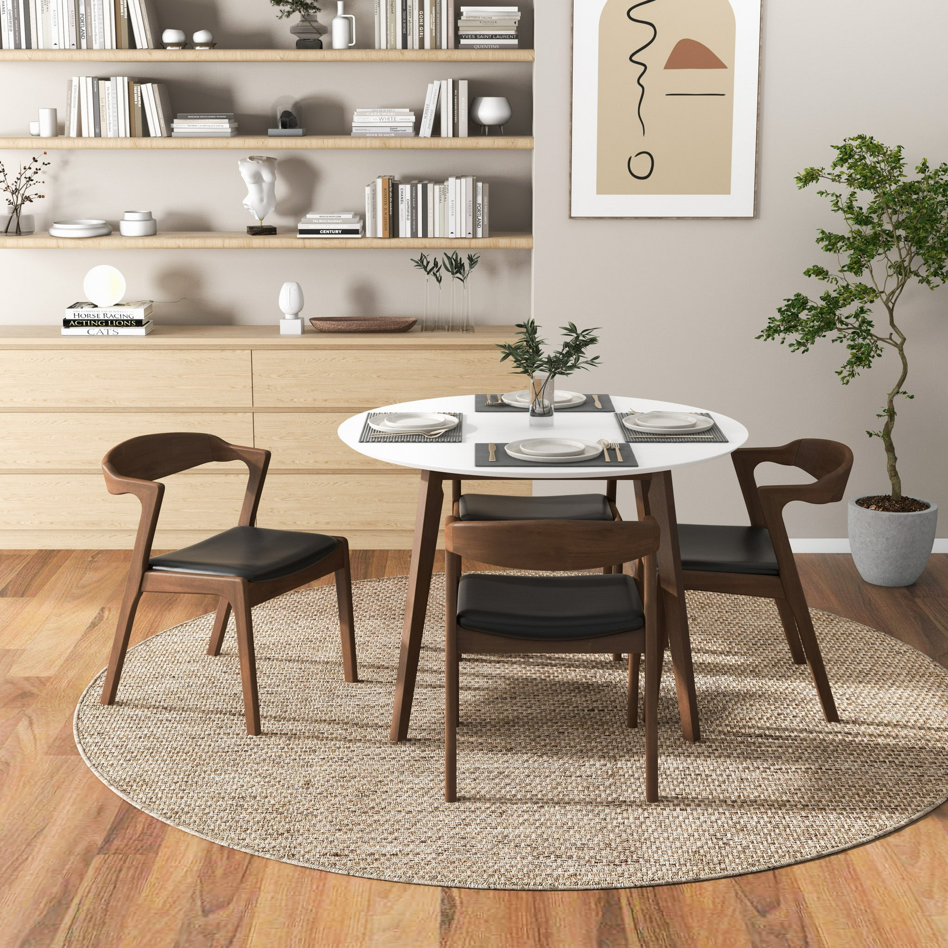 Alina Dining Table White Brown,White Seats 4 Brown Dining Room Mid Century Modern Oval Solid Wood