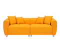 89 Inch Sofa For Living Room, Fashion Sofa With Metal Legs, 3 Seater Sofa, Solid Wood Frame Couch With 4Pillows, For Apartment Office Living Room Yellow Yellow Cotton Linen,Teddy 3 Seat