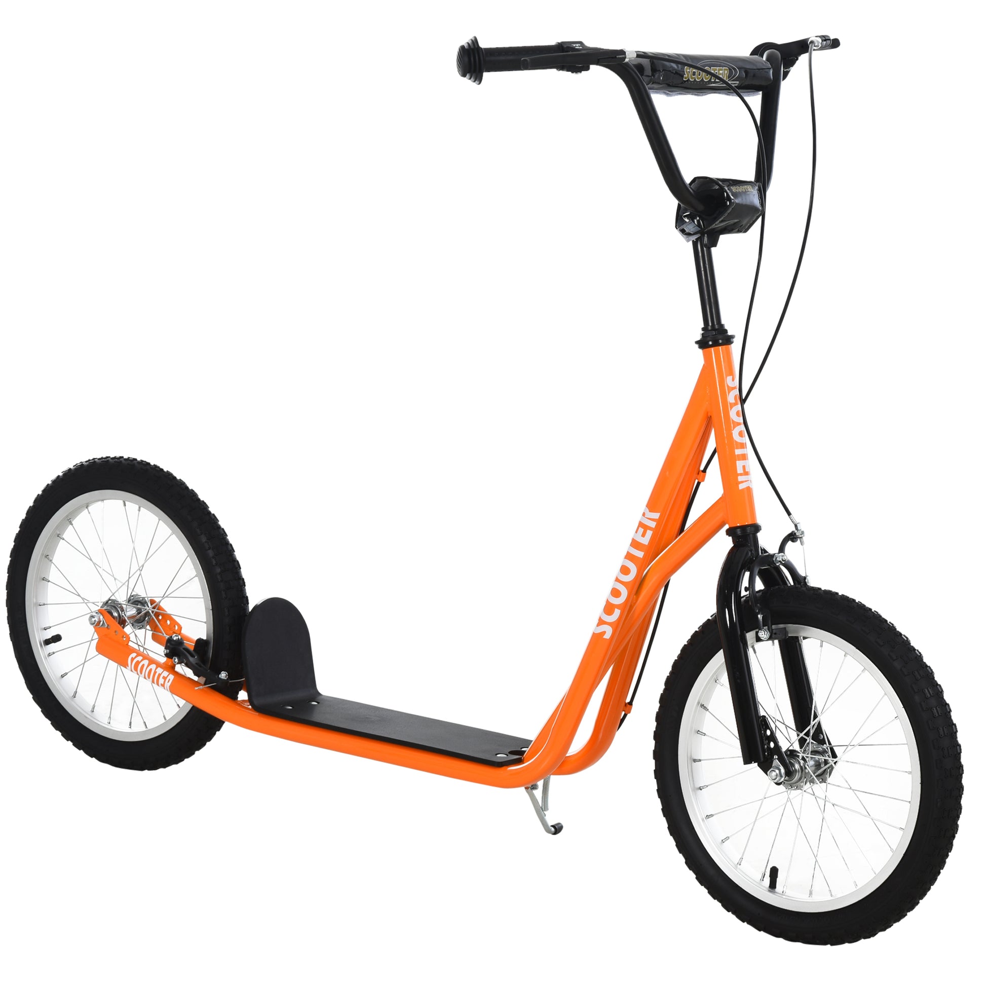 Aosom Youth Scooter Kick Scooter For Kids 5 With Adjustable Handlebar 16" Front And Rear Dual Brakes Inflatable Wheels, Orange Orange Iron Plastic