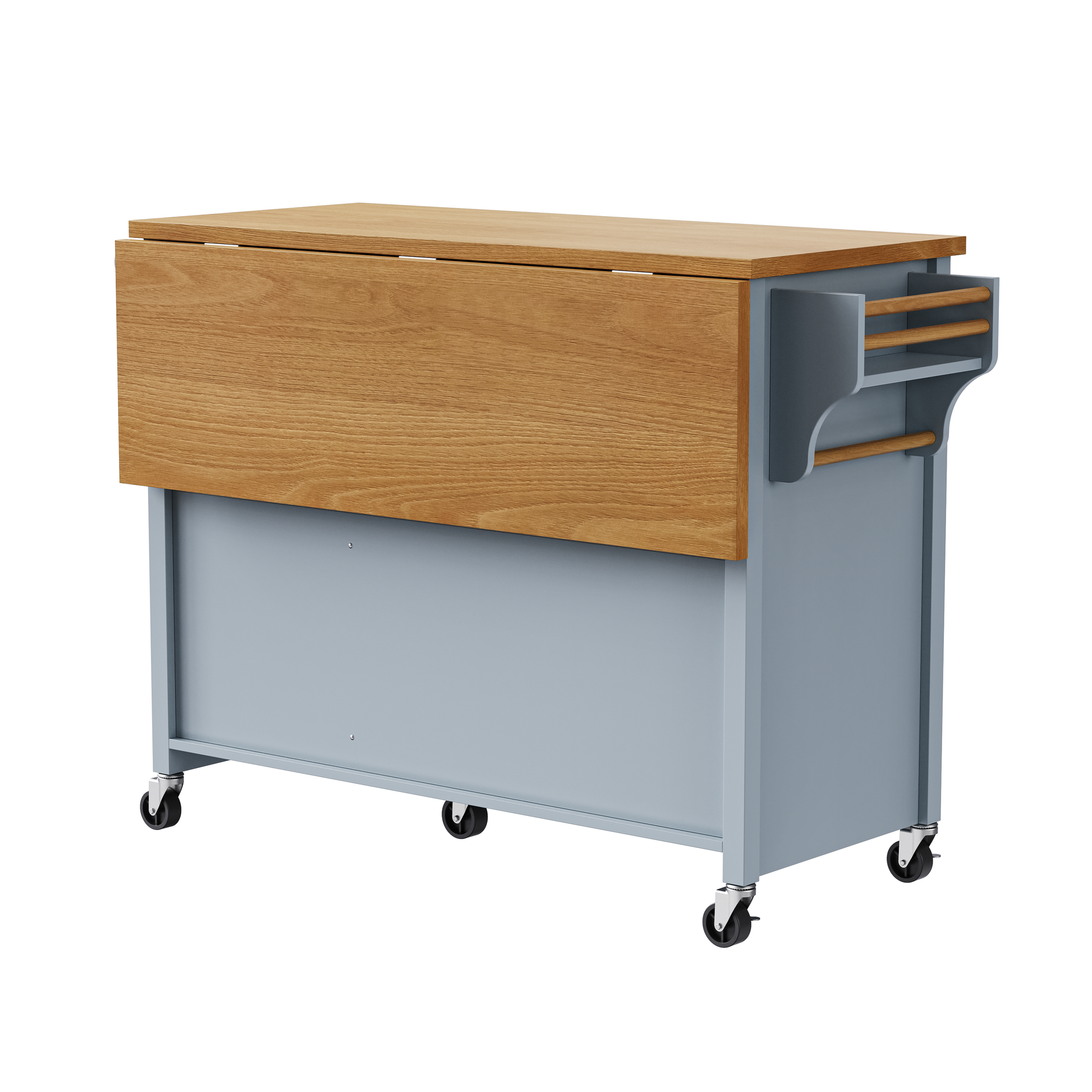 K&K 52'' Kitchen Island With Drop Leaf, Embossed Texture Kitchen Island On Wheels With Spice Rack, Towel Rack, 2 Doors And 5 Drawers, Kitchen Storage Cart With Adjustable Shelf For Kitchen, Blue