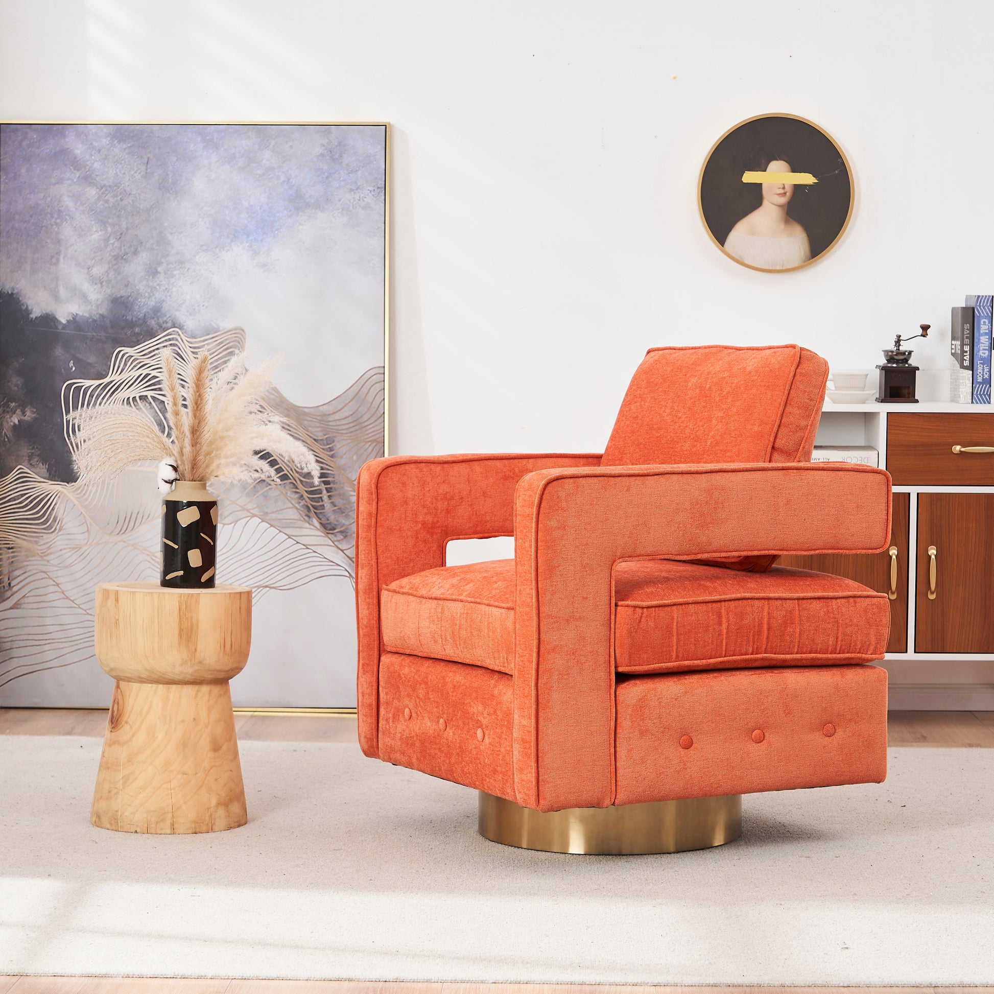 Swivel Barrel Chair For Living Room,360 Degree Swivel Club Modern Accent Single Sofa Chair, Small Leisure Arm Chair For Nursery, Hotel, Bedroom, Office Orange Primary Living Space Modern Linen